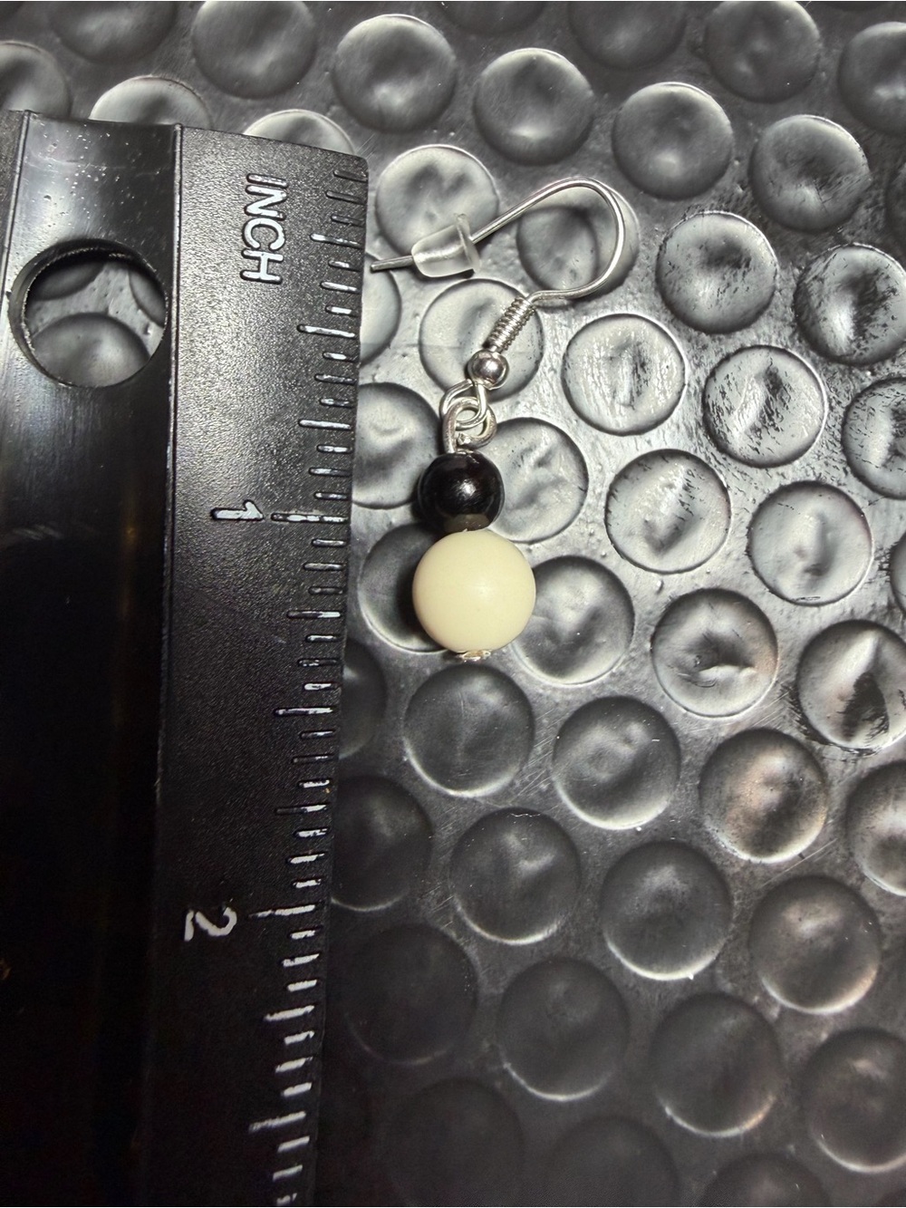 Classic Two-Tone Bead Drop Earrings - Black & Cream - Picture 4 of 4